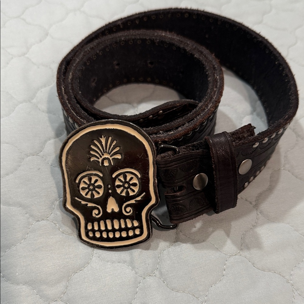 Black Leather Skull Buckle & Belt